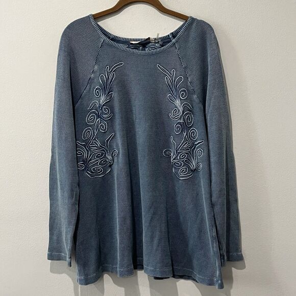 Soft Surroundings Camden Tunic Top Women’s Large Blue Embroidered Waffle Knit - Picture 1 of 7